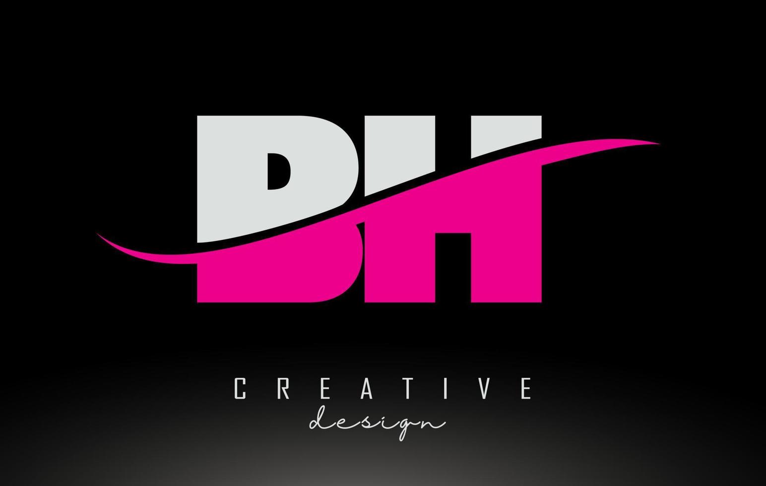 BH B H White and Pink Letter Logo with Swoosh. vector