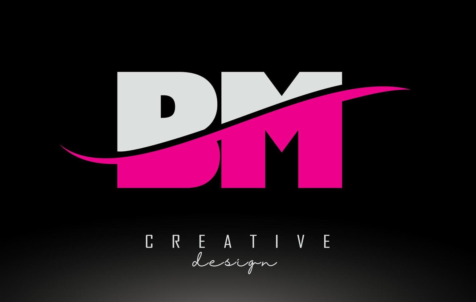 BM B M White andPinkYellow Letter Logo with Swoosh. vector