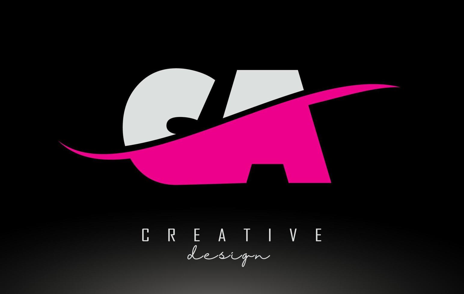 logotipo de letra ca ca blanco y rosa amarillo con swoosh. vector