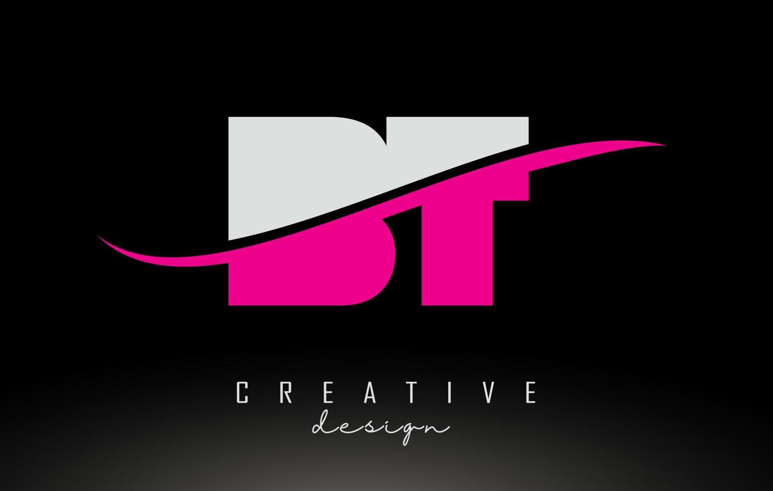 BT B T White and Pink Letter Logo with Swoosh. vector