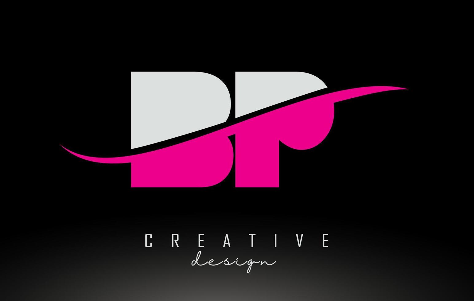 BP B P White and Pink Letter Logo with Swoosh. vector