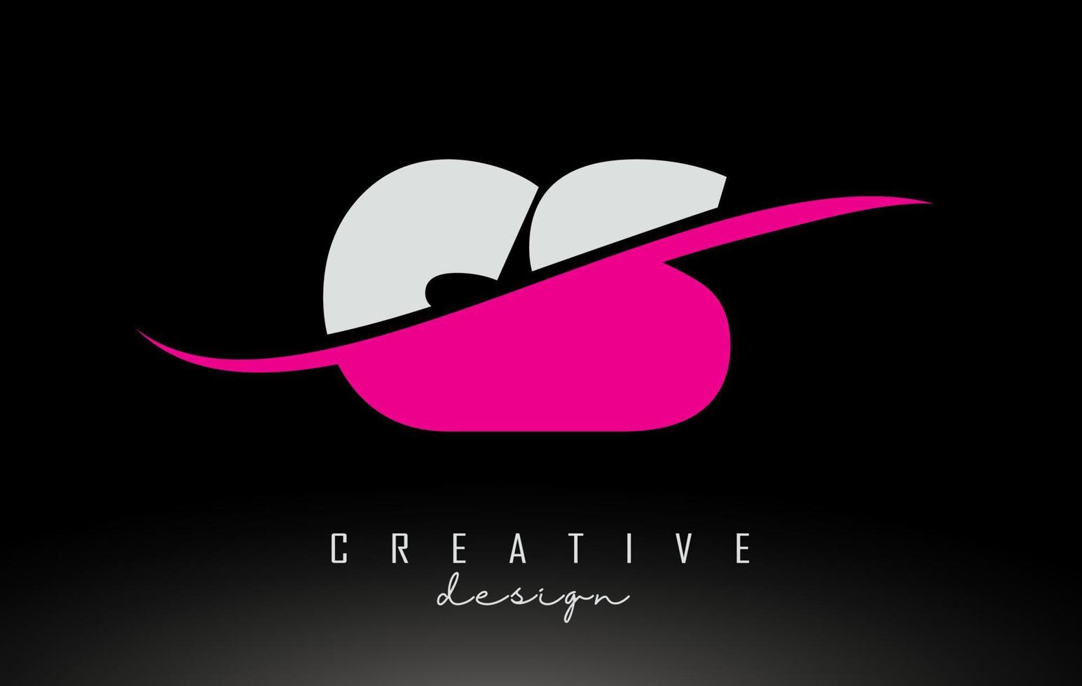 logotipo de letra cs cs en blanco y rosa con swoosh. vector