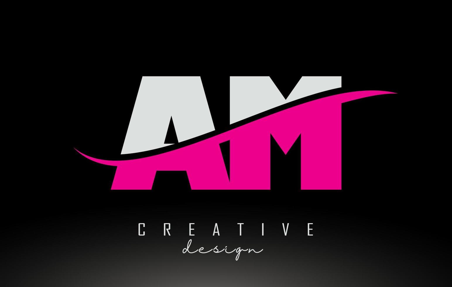 AM A M White Pink Yellow Letter Logo with Swoosh. vector