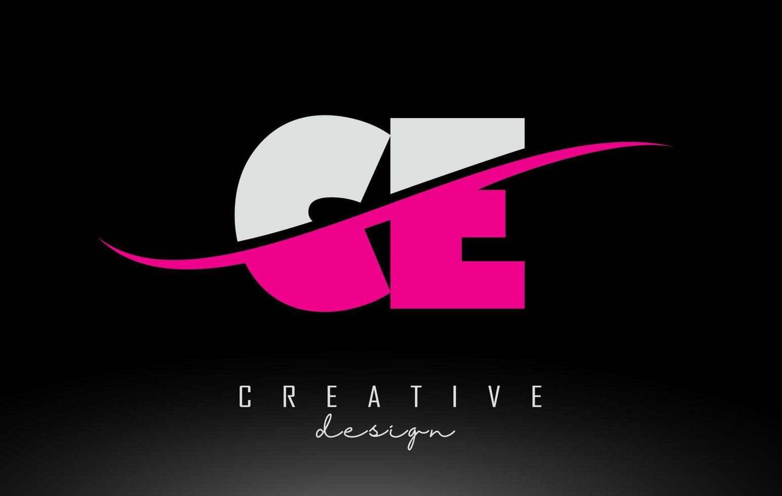 CE C E White and Pink Letter Logo with Swoosh. vector