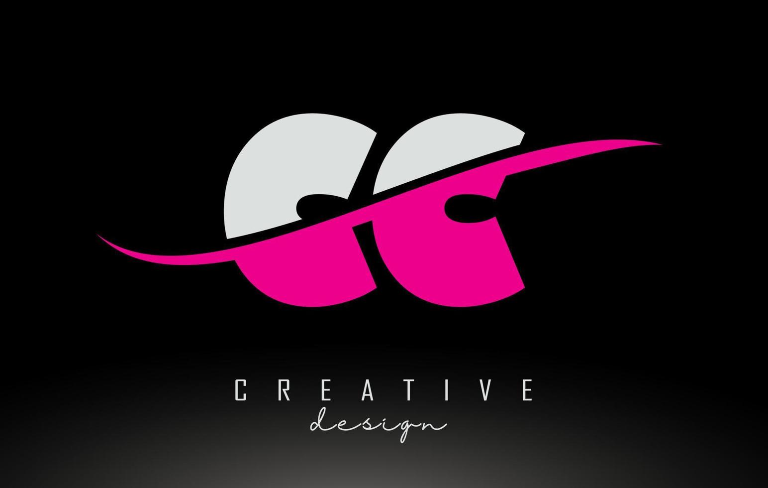 CC C C White and Pink Letter Logo with Swoosh. vector