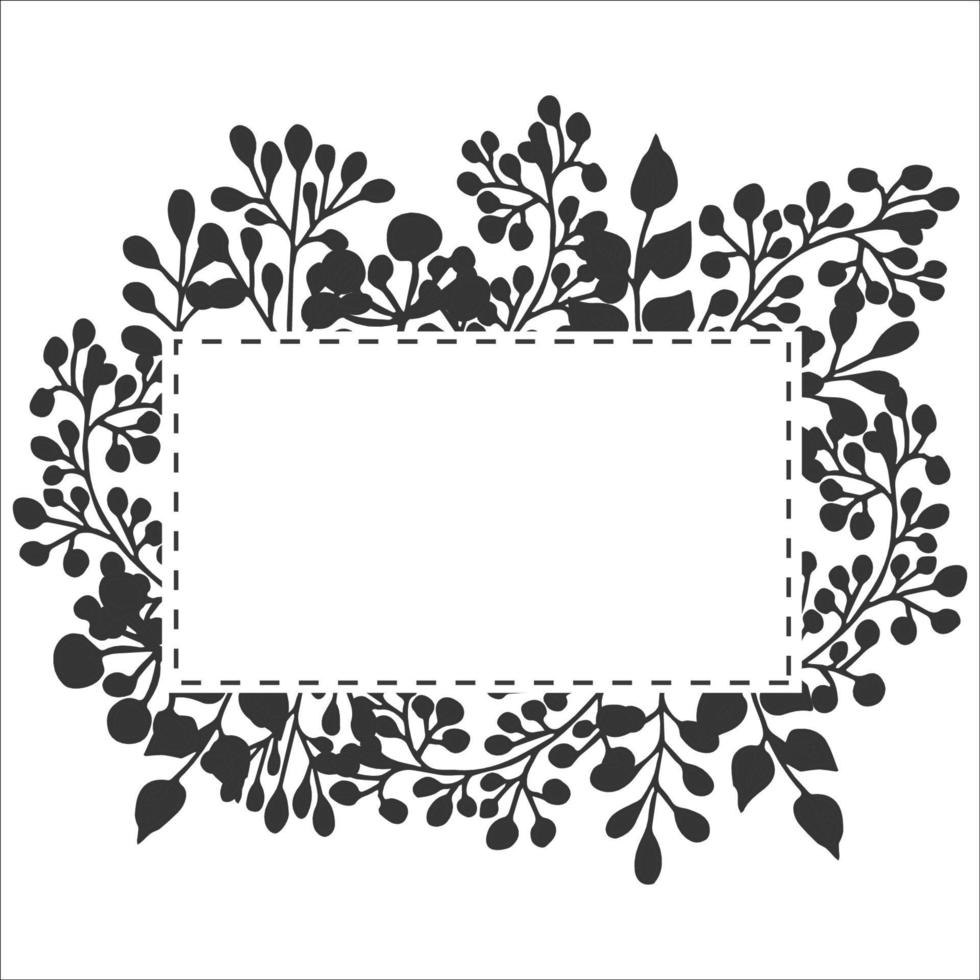 marco floral elegante, silueta de borde en estilo de garabato dibujado a mano aislado sobre fondo blanco. decoración de coronas, delicadas imágenes prediseñadas. ilustración vectorial vector