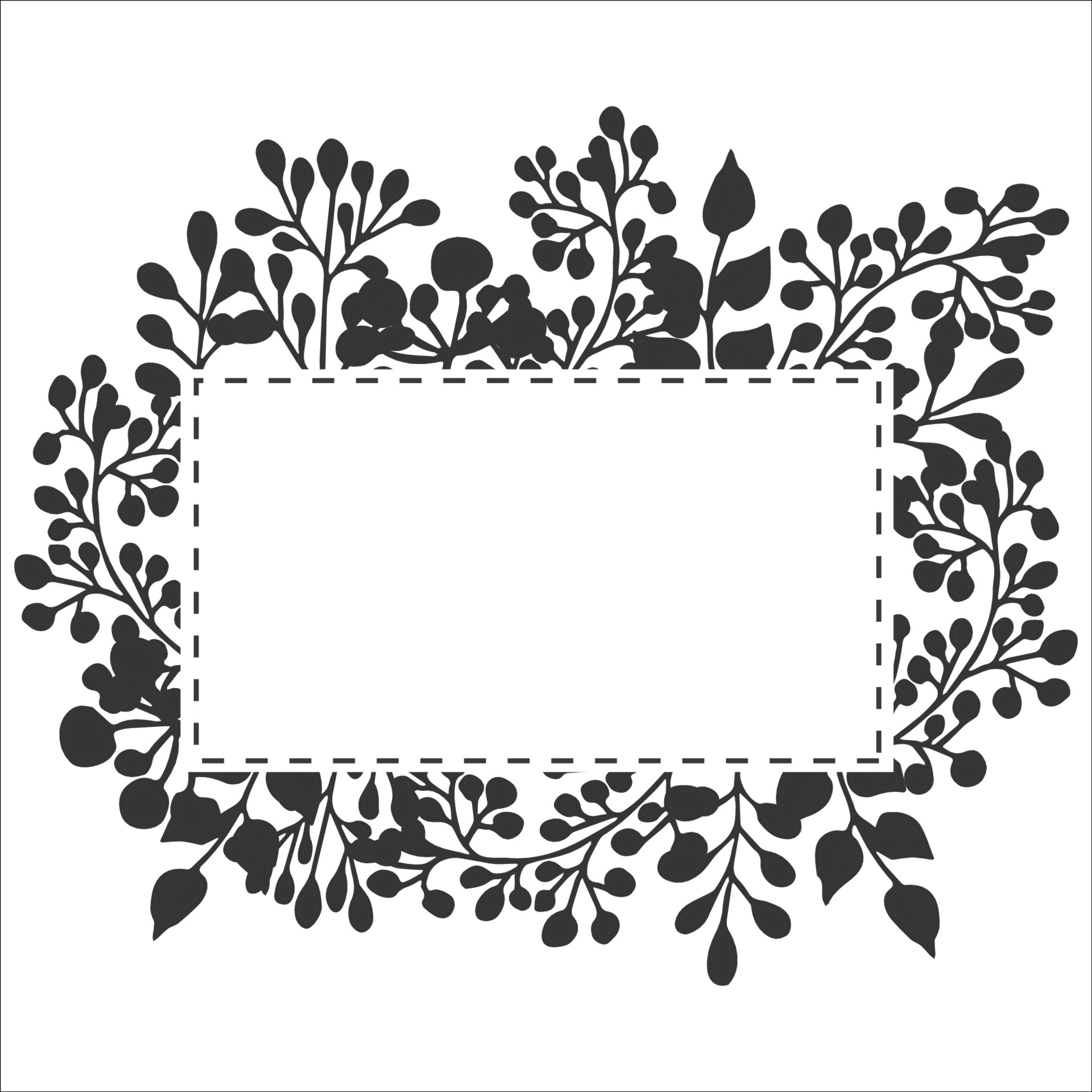 Elegant floral frame, border silhouette in hand drawn doodle style