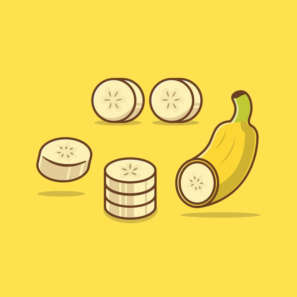 Slice of banana cartoon vector illustration isolated object