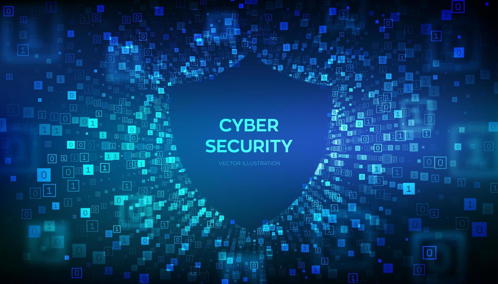 Cyber security background. Network protection. Internet Security concept. Abstract futuristic cyberspace. Binary data flow tunnel. Big data. Digital code with digits 1.0. Vector Illustration.
