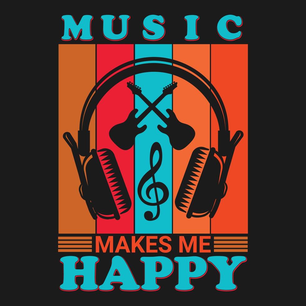 la música me hace feliz camiseta vectorial vector