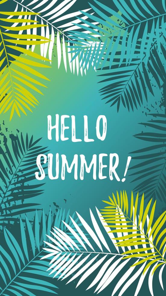 Summer design template for social media stories with tropical leaves. Exotic frame with space for text vector