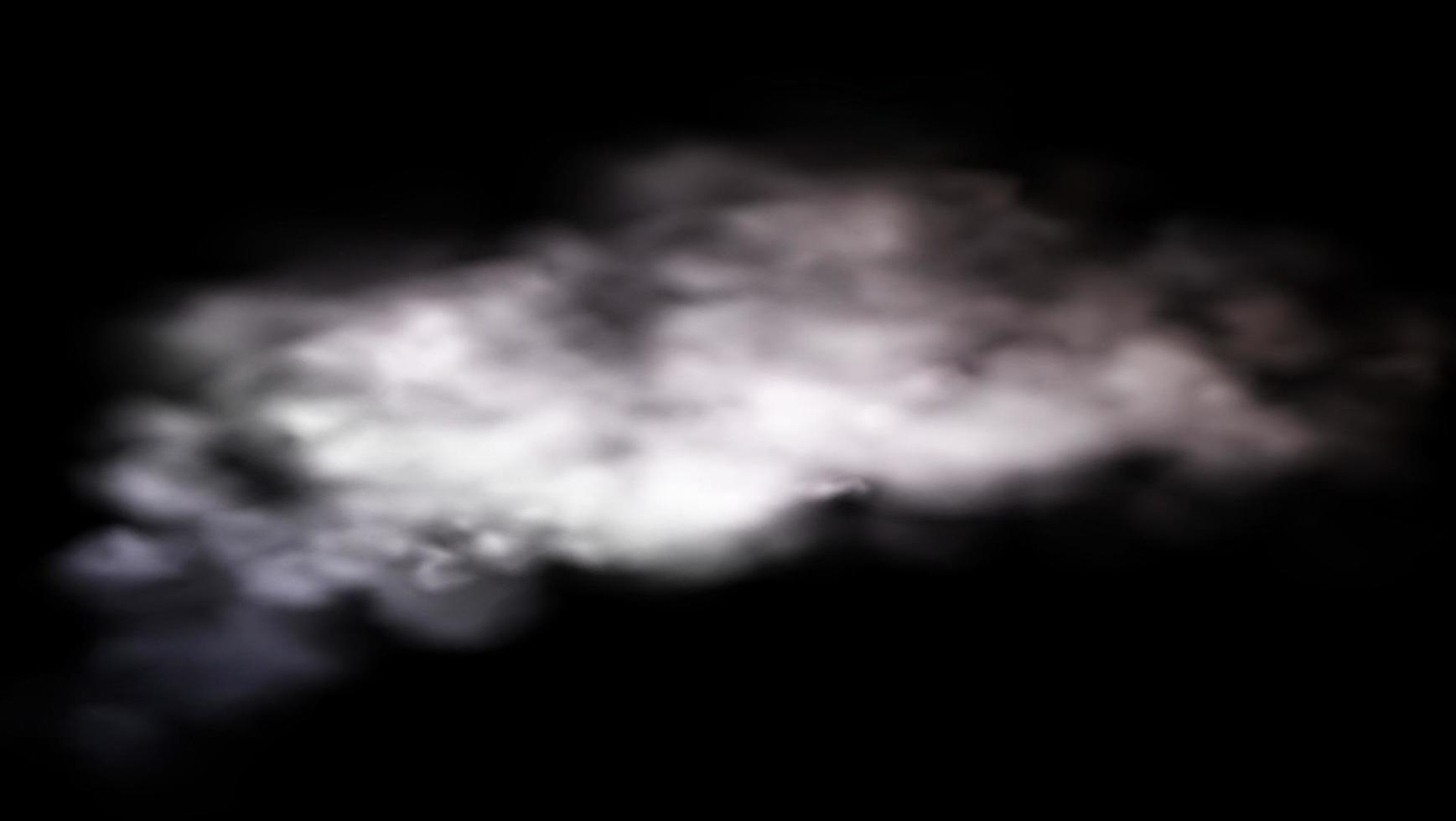 niebla realista, efecto de niebla. humo sobre fondo oscuro. vapor vectorial en el aire, flujo de vapor. nubes vector