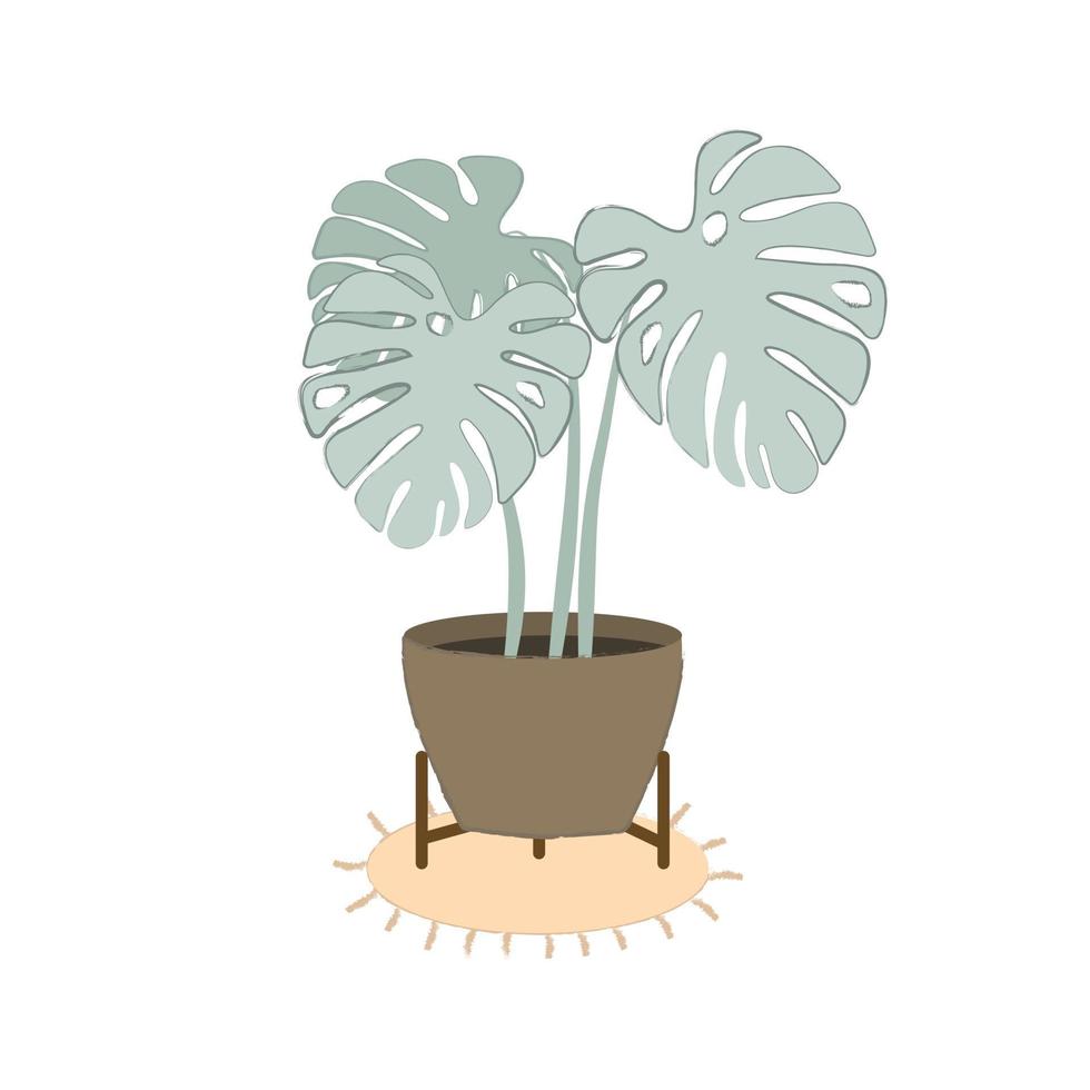 maceta con elemento decorativo monstera del interior en estilo boho vector