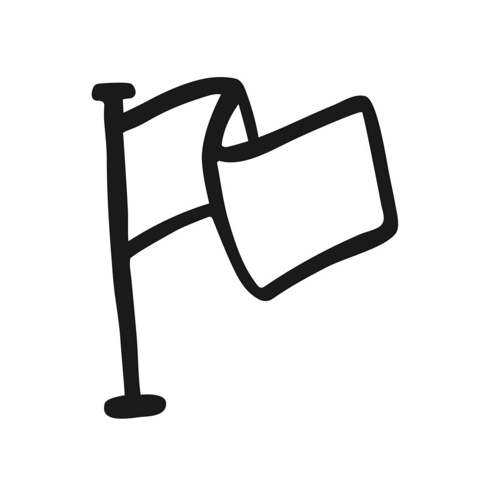 Vector flag icon in hand drawn style. Outline isolated symbol. Illustration on white background. Design for print and coloring books. Cartoon pictogram for game. Doodle pennant