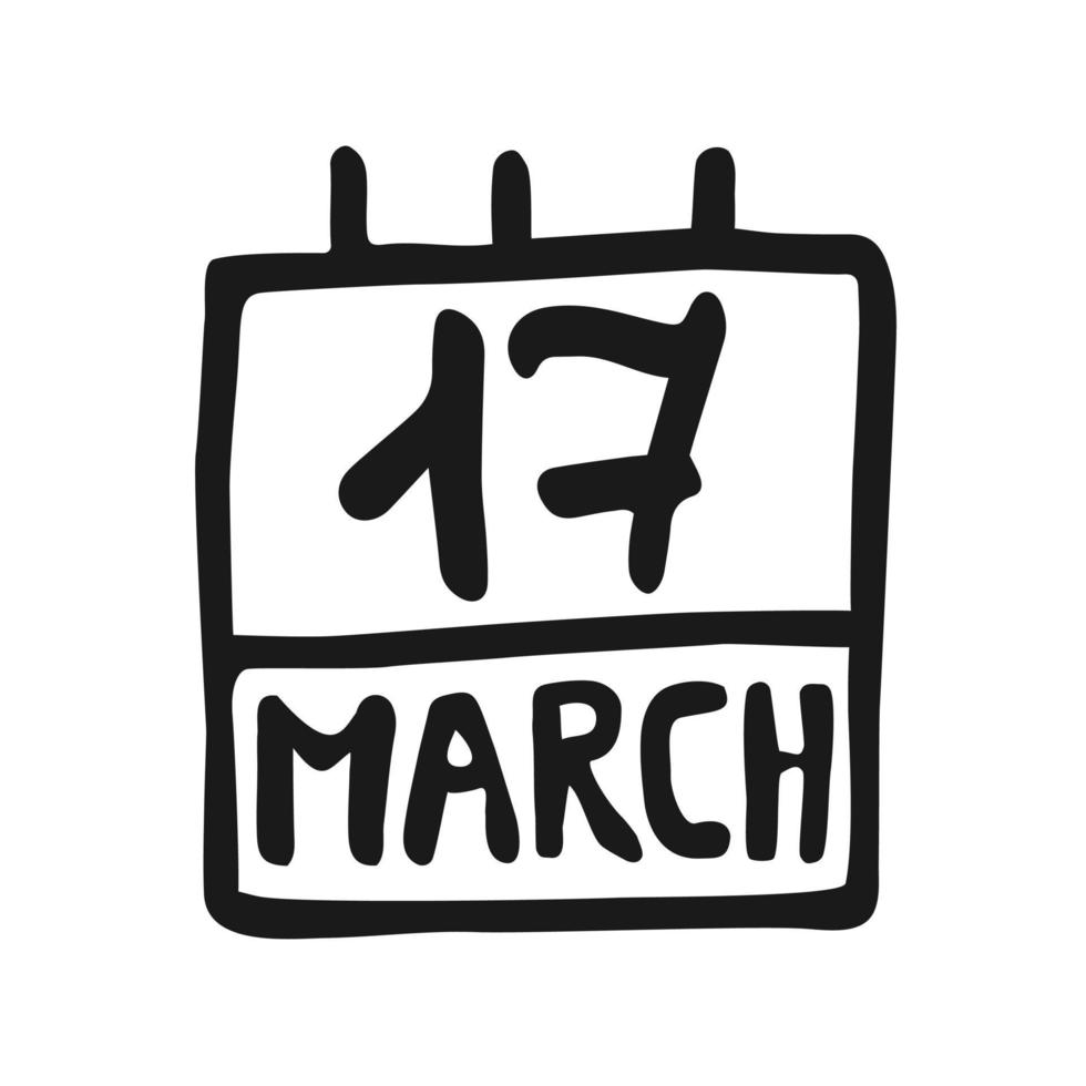 Vector calendar icon in hand drawn style. Outline date symbol. Isolated illustration on white background. Design for print and coloring books. Doodle calendar page 17 of march