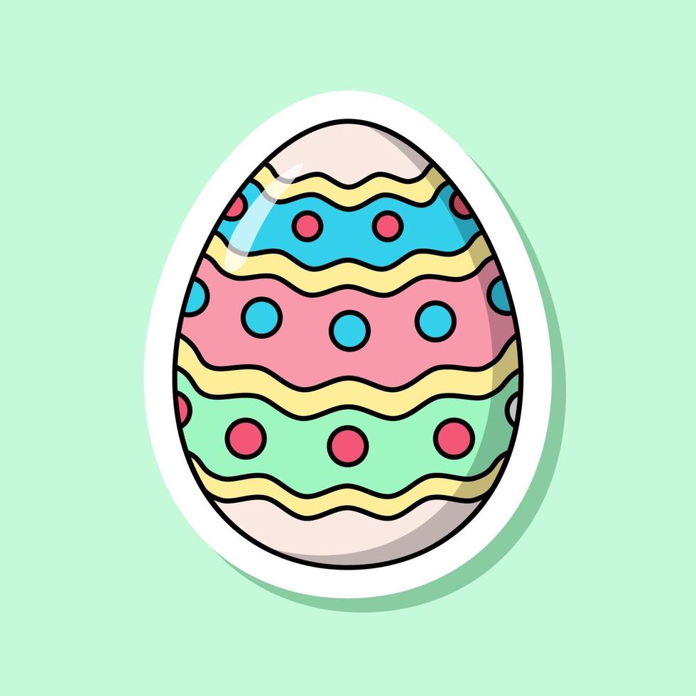 Vector cartoon Easter egg sticker with colorful stripes.