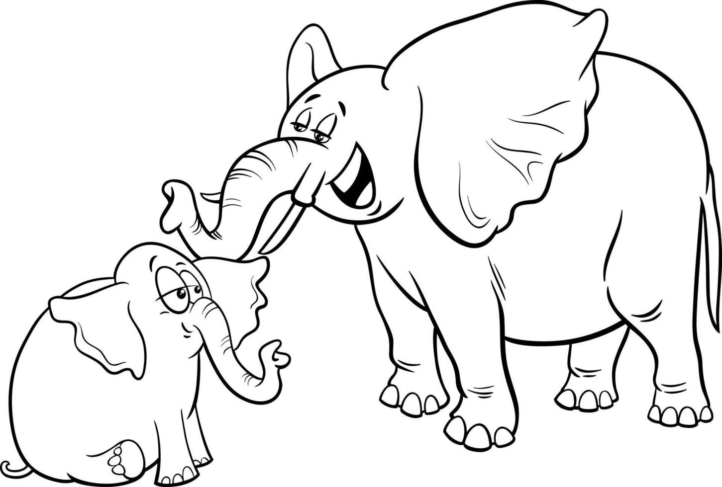 caricatura, elefante bebé, con, el suyo, madre, colorido, libro, página vector