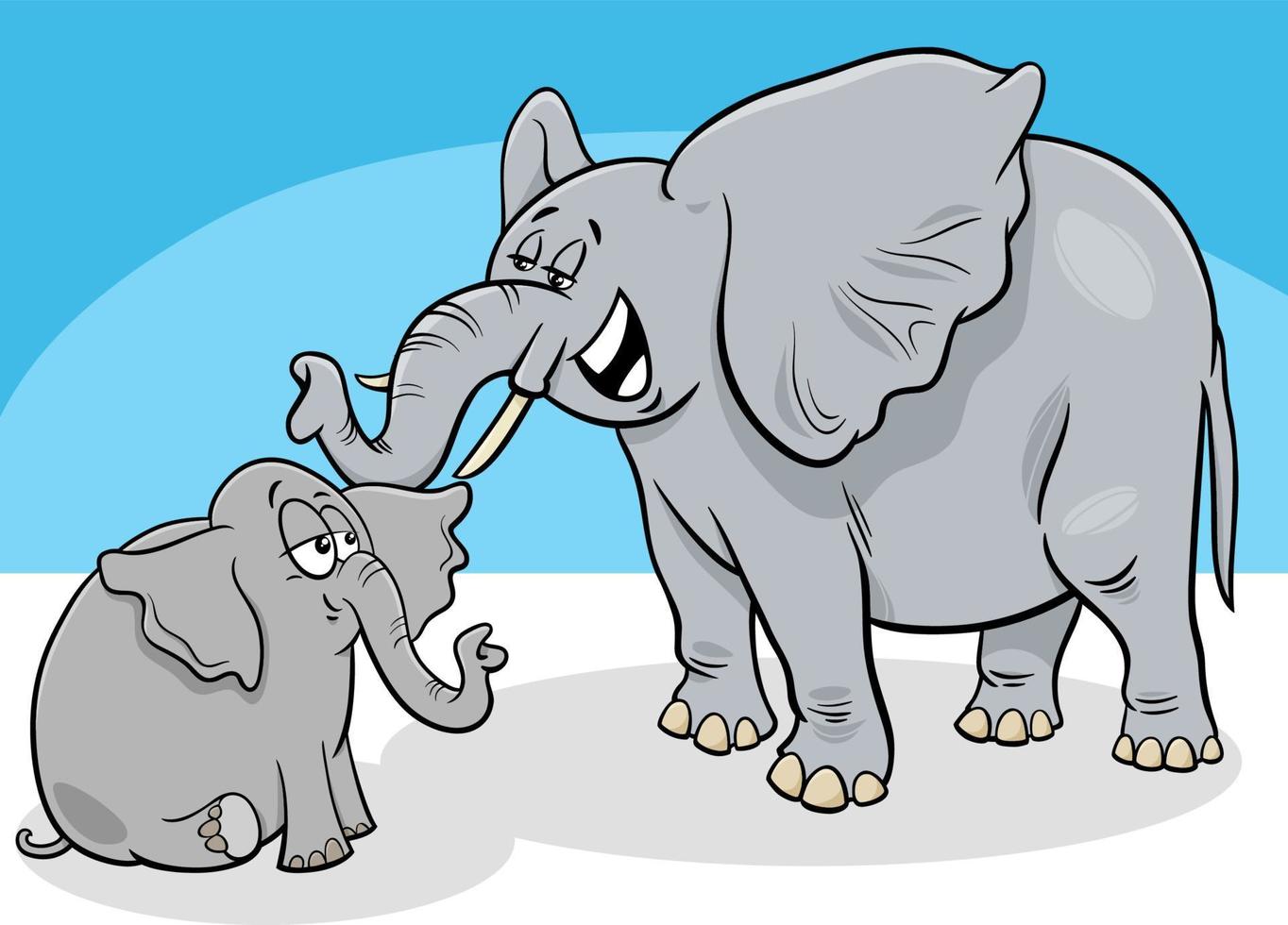 cartoon baby elephant animal character with his mother vector