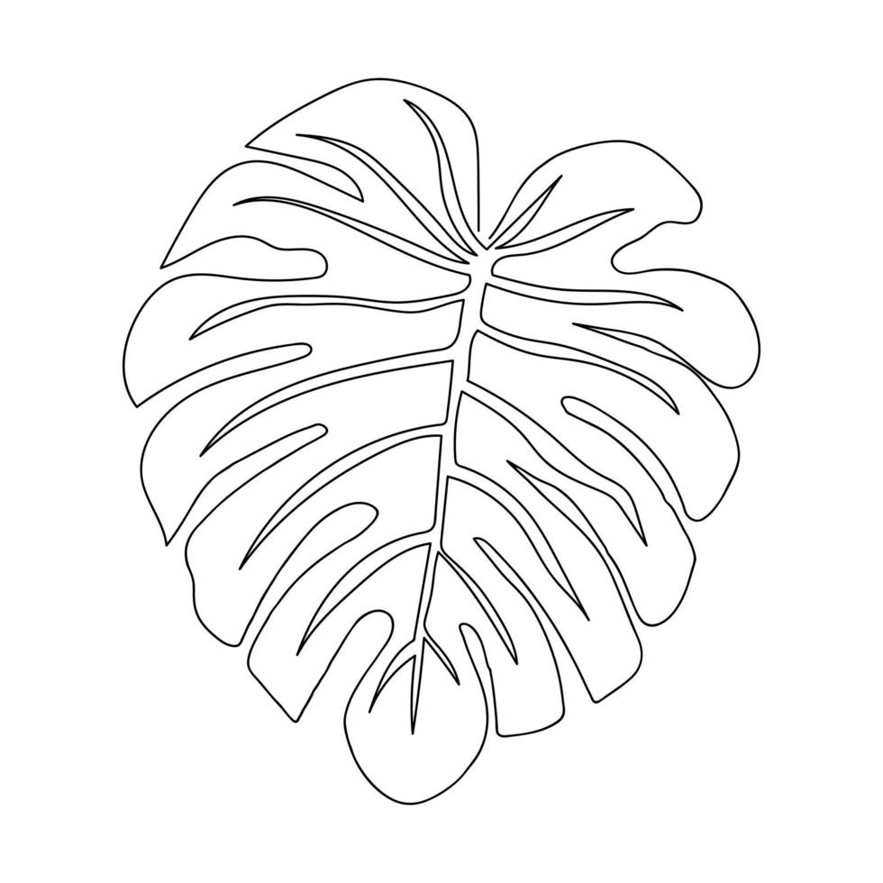 hoja de monstera - dibujo de una línea. planta exótica de línea continua. ilustración minimalista dibujada a mano, vector. vector