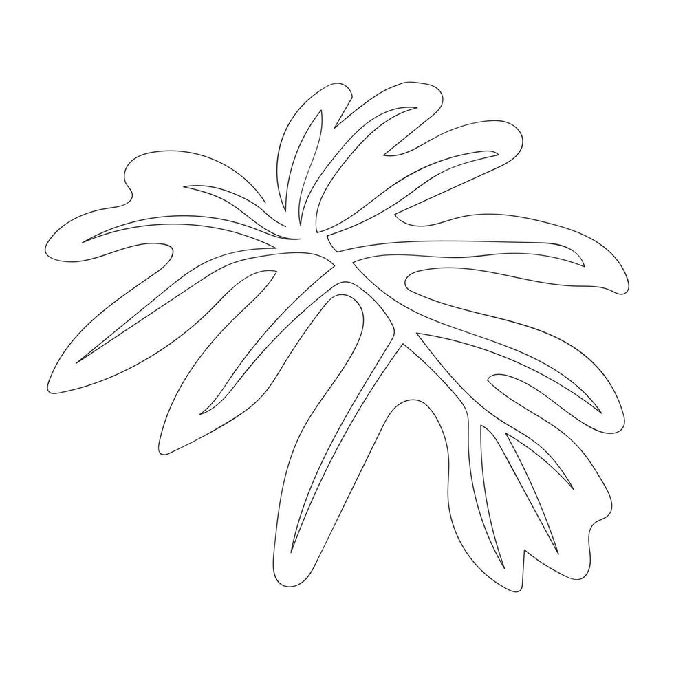 Monstera leaves drawing one line. Continuous line style. Abstract minimal vector pattern