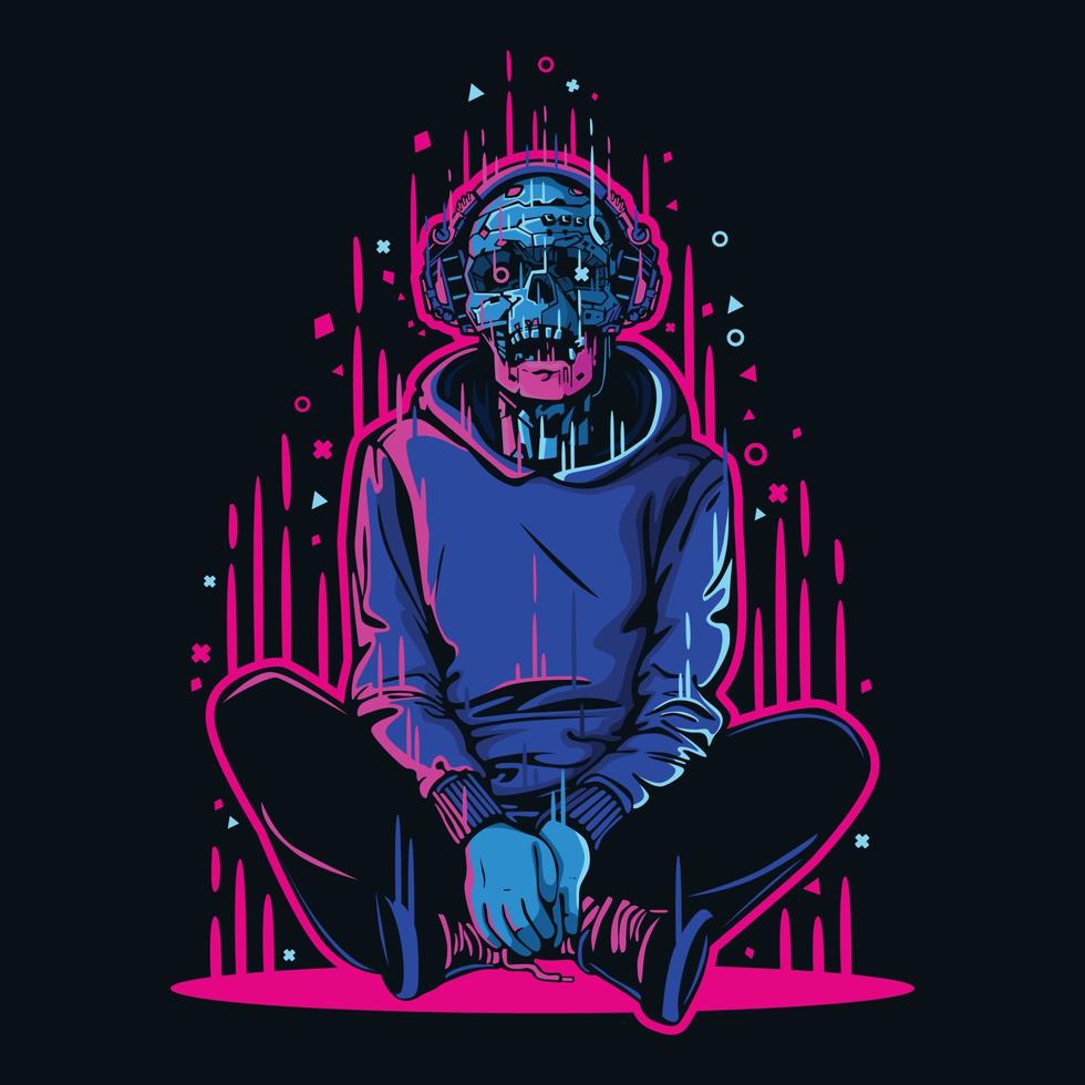 Cyberpunk cyborg character vector illustration