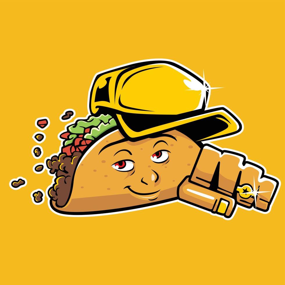 Vector illustration of tacos character wearing a hat