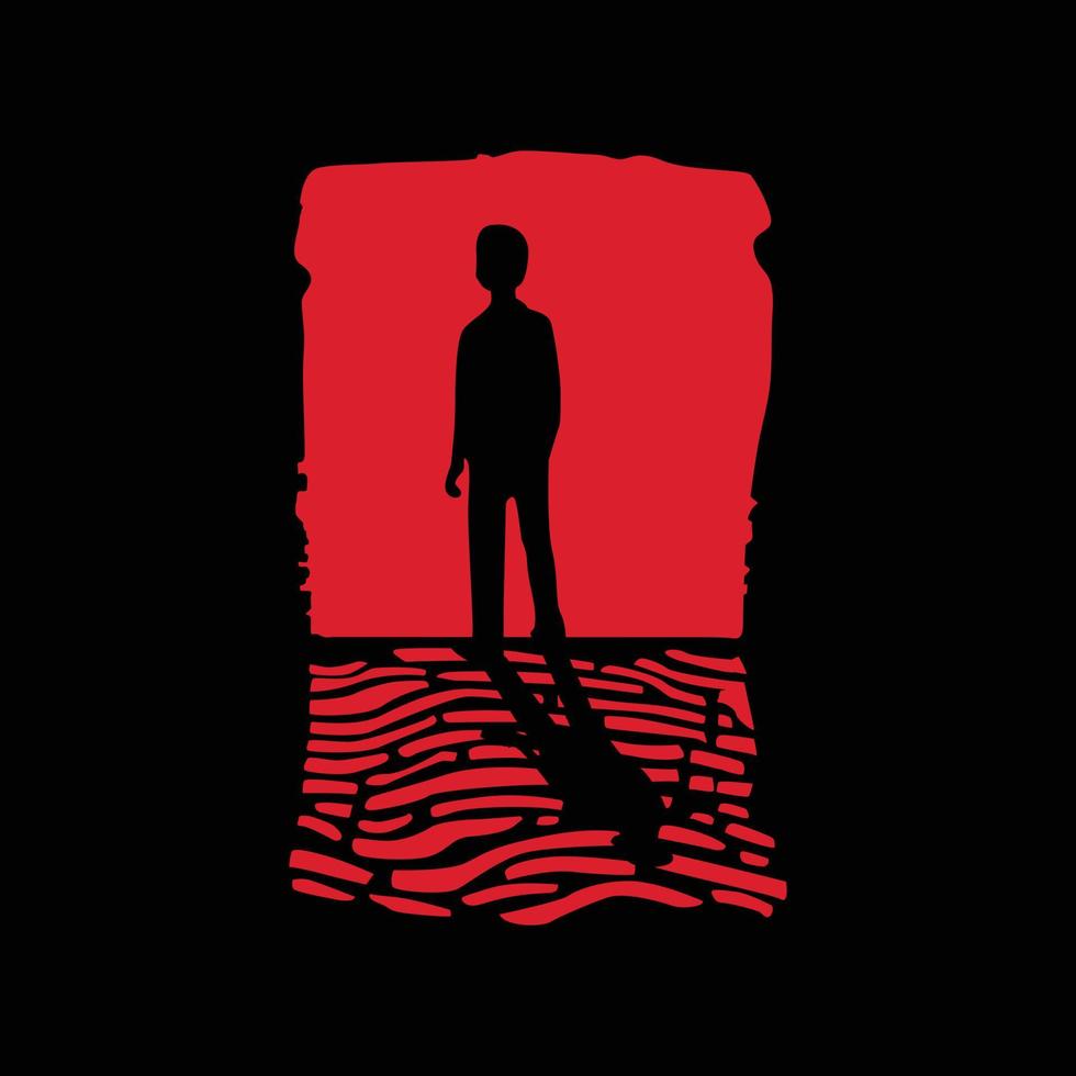 Silhouette of a man at night looking up at the sky vector