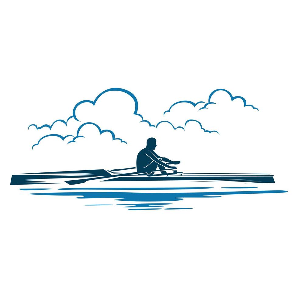 Vector logo illustration of a rower in the sea