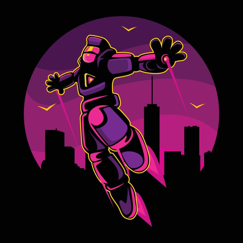 Flying robot vector character illustration