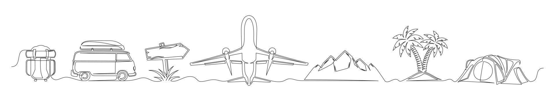 Set of continuous one line drawing of a travel theme vector