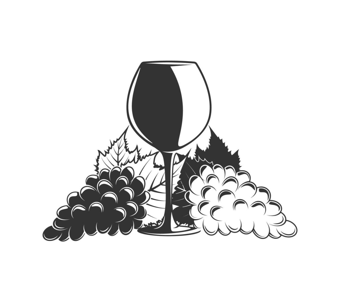 Bunches of grapes and a glass of wine vector