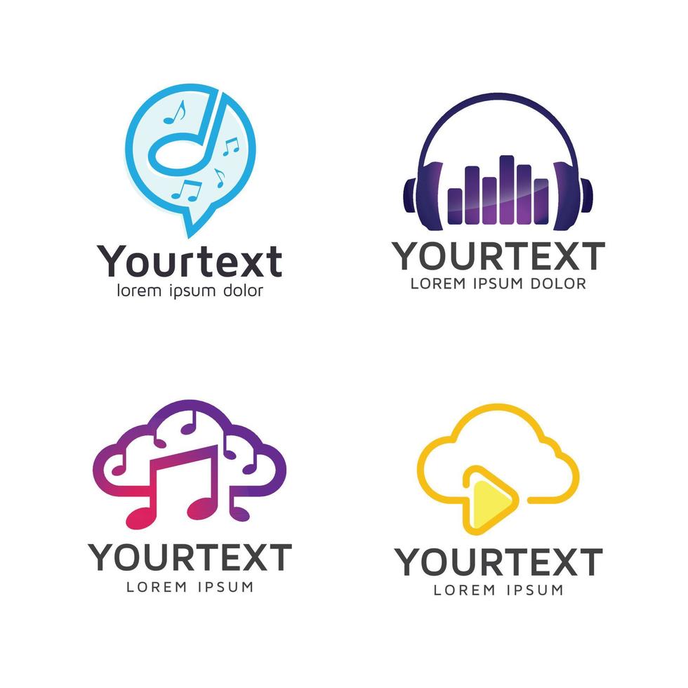 Set of vector logos and icons of music and audio