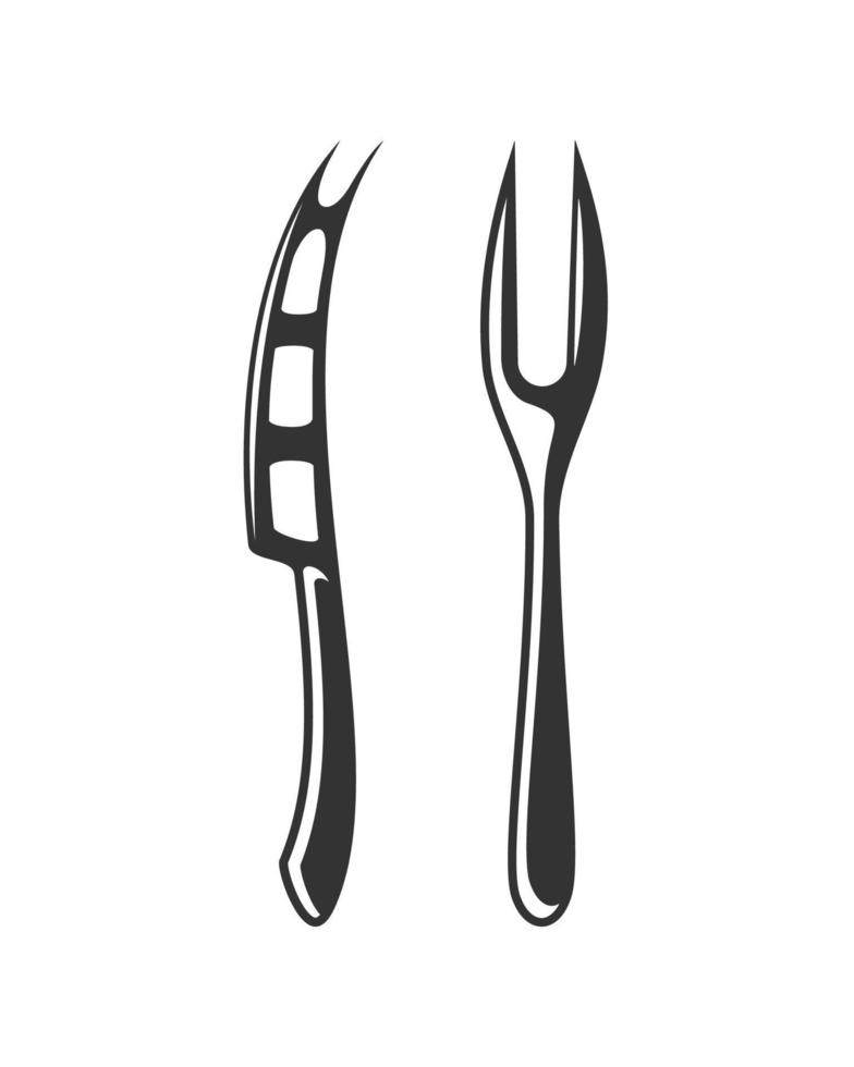 cuchillo y tenedor de queso vector