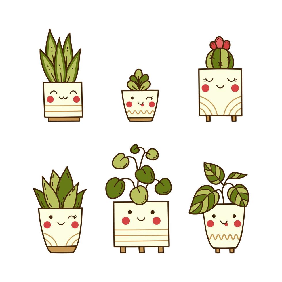 Set of cute vector house plants in flowerpots