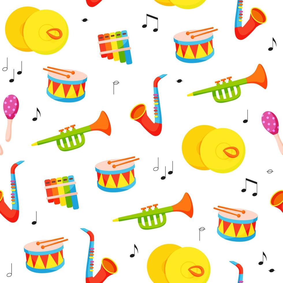 Cute childish seamless vector pattern with musical instruments