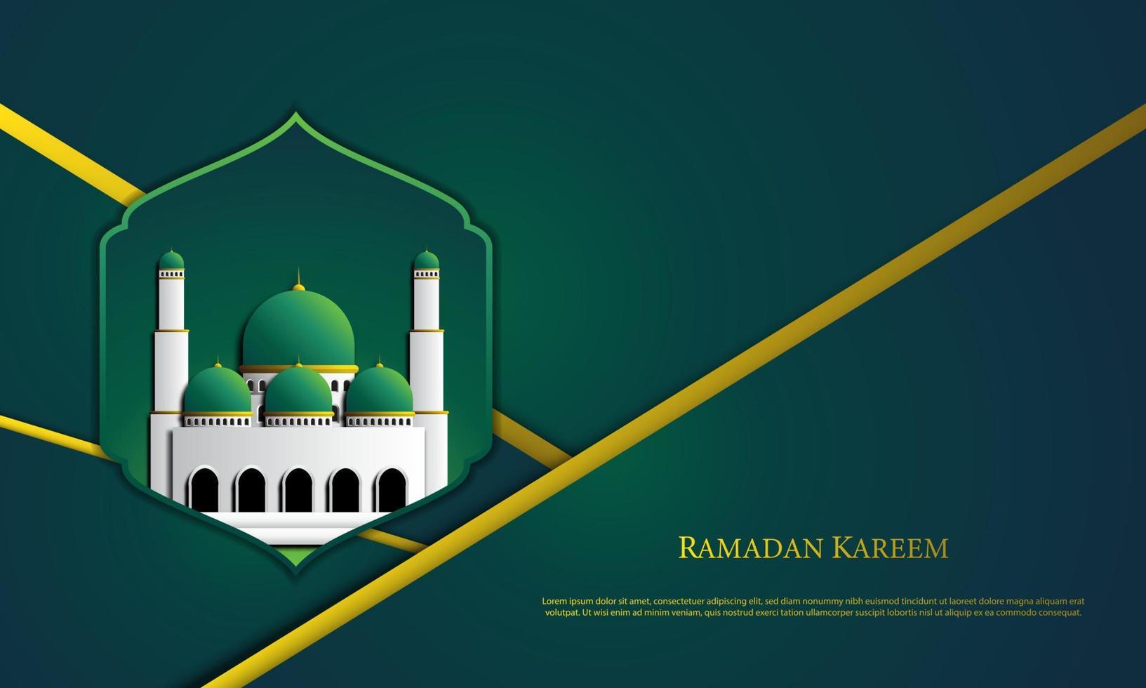 Vector graphic of Ramadan Kareem with Mosque and Green Background. Fit for greeting card, wallpaper and other.