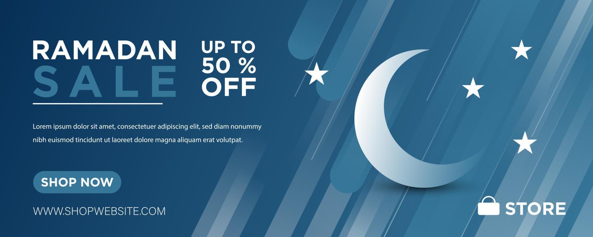 Modern Web Banner with Blue Background. Ramadan Sale. Vector Illustration.