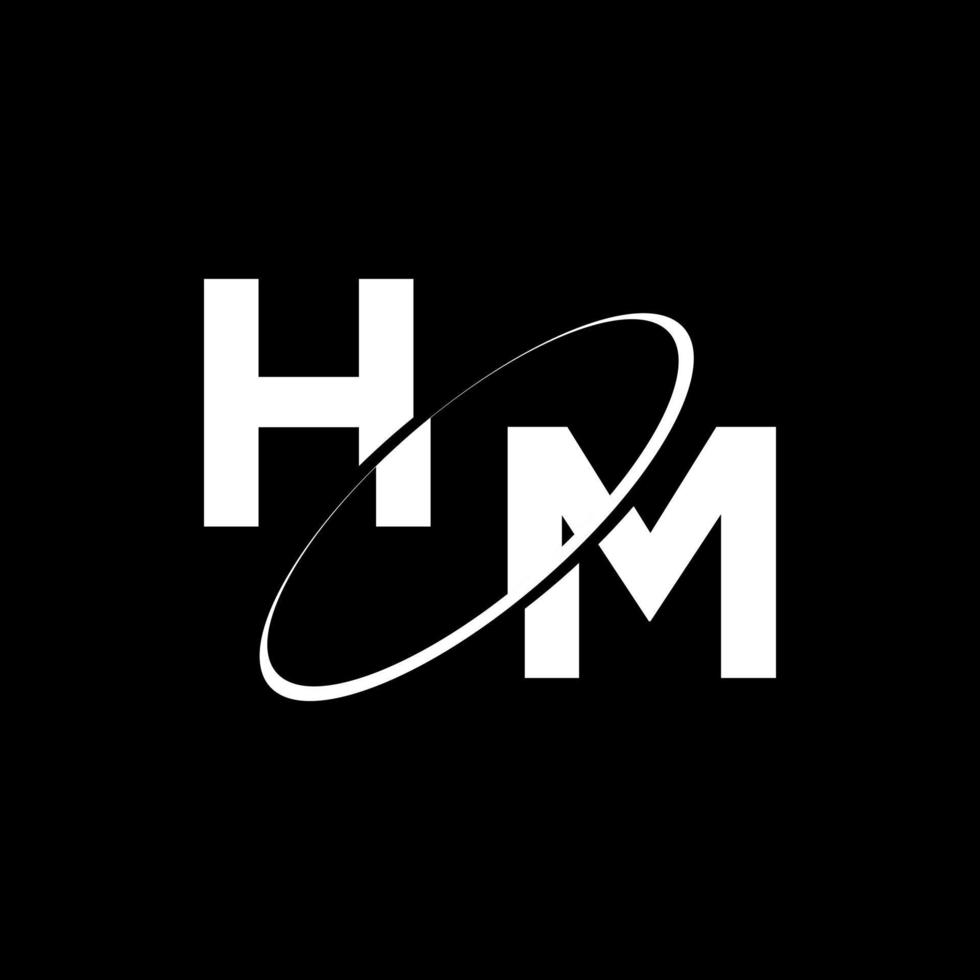 Letter HM that are cut by a circle on black background. vector