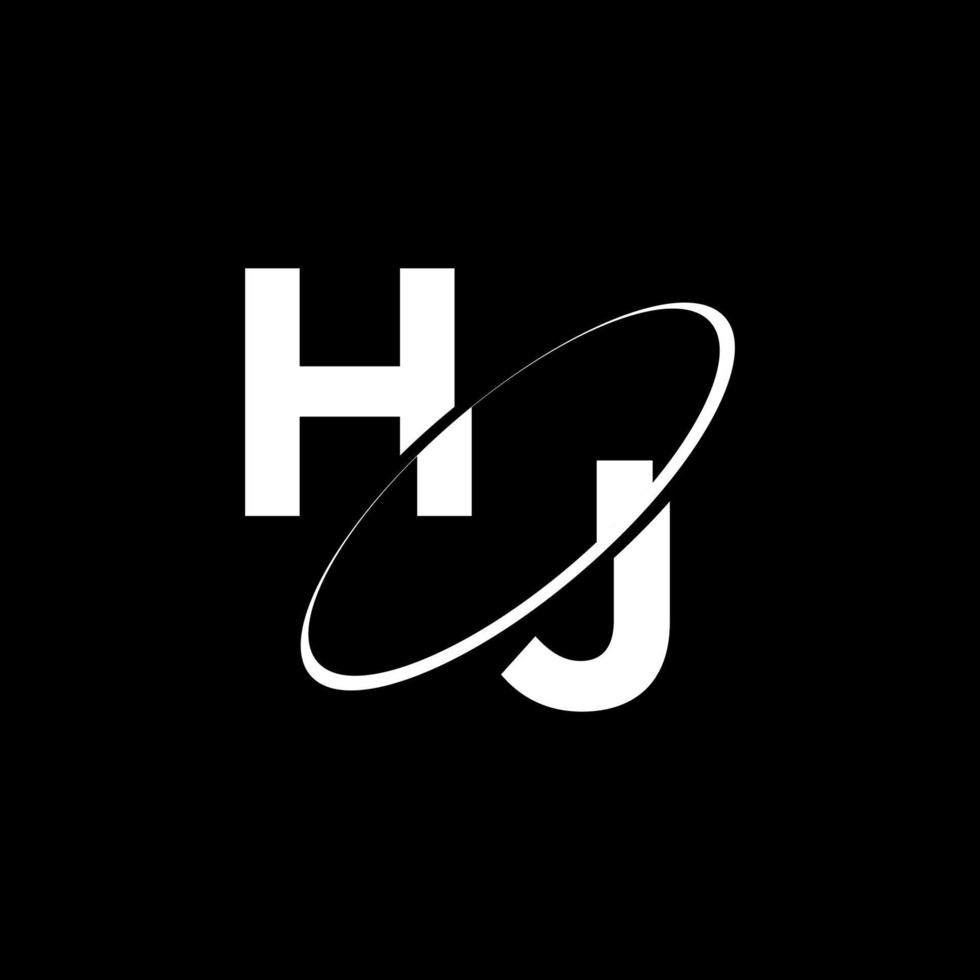 Letter HJ that are cut by a circle on black background. vector