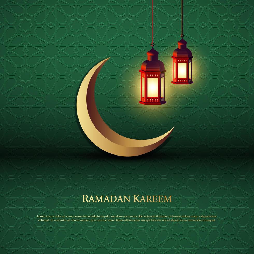 Vector graphic of Ramadan Kareem with Crescent Moon and Lantern. Fit for greeting card, wallpaper and other.