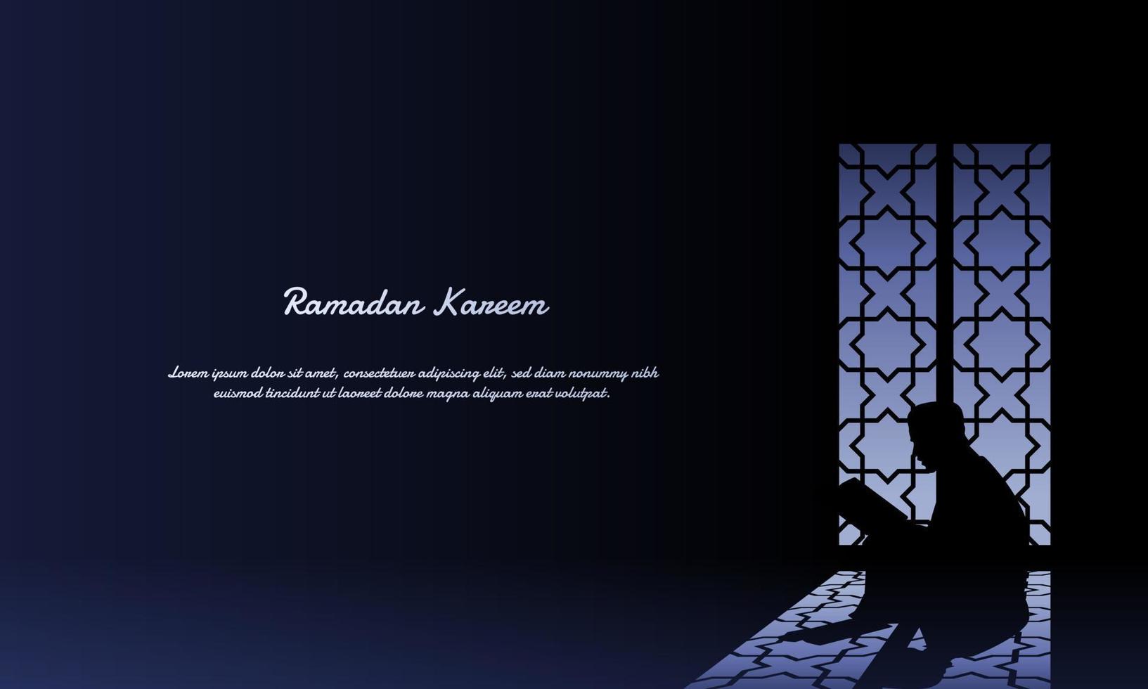 Silhouette of a Moslem Reading The Quran. vector