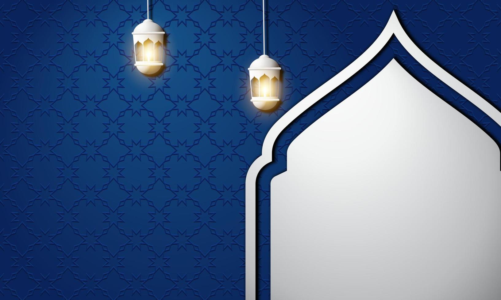 Vector graphic of Ramadan Kareem with White Lantern and Blue Background. Fit for greeting card, wallpaper and other.