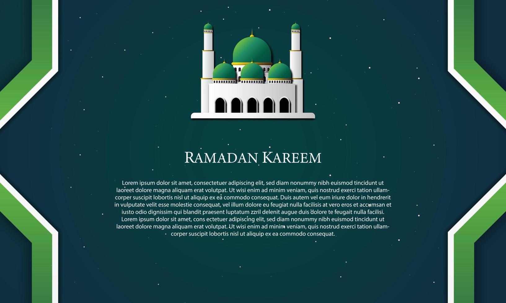 Vector graphic of Ramadan Kareem with Mosque and Green Background. Fit for greeting card, wallpaper and other.