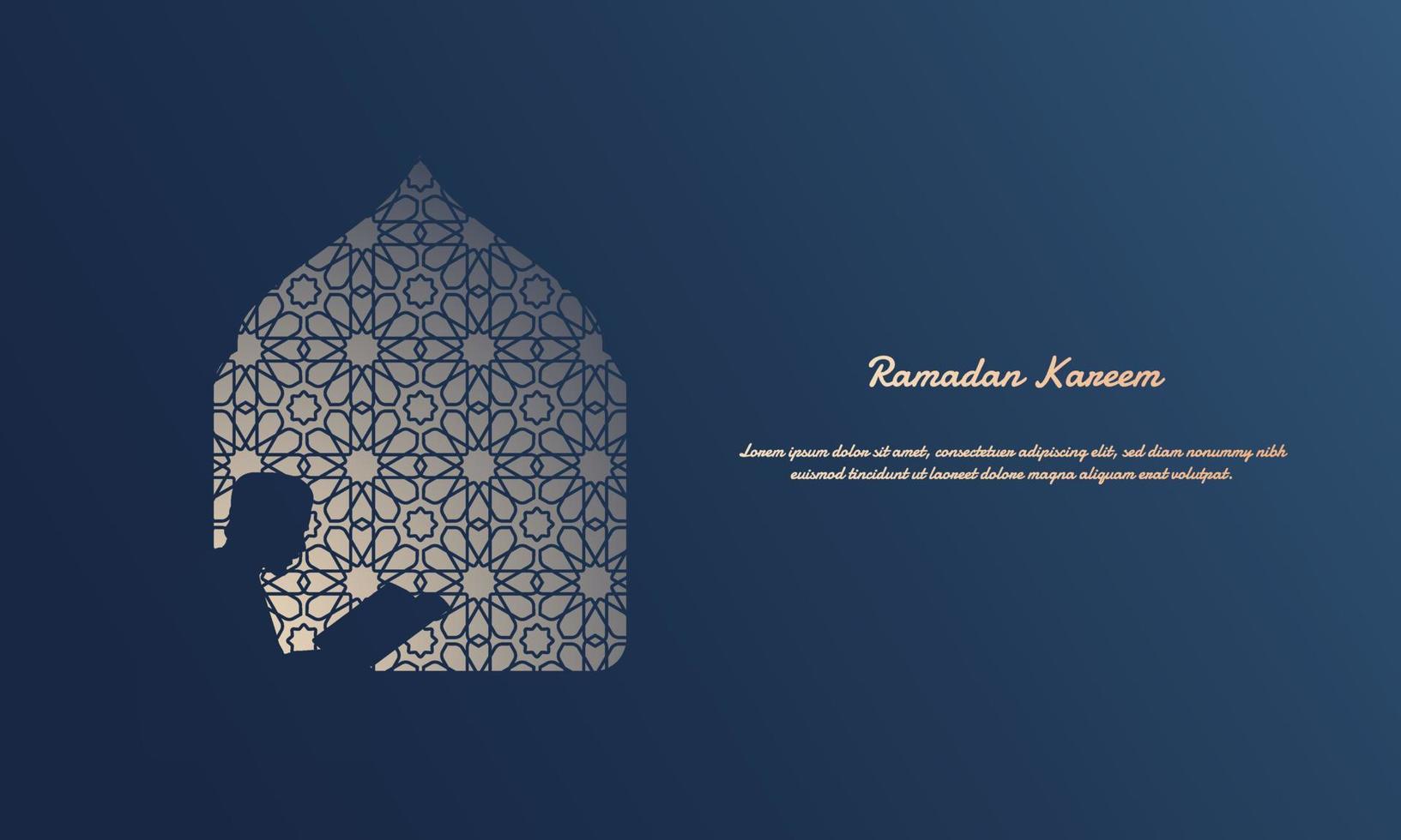 Ramadan Kareem Vector Background. The silhouette of a Moslim reading the Qur'an.