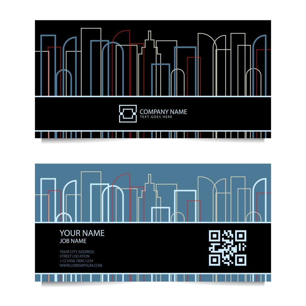 Business Card Template with Black Background and Colorful Stripes. Vector illustration