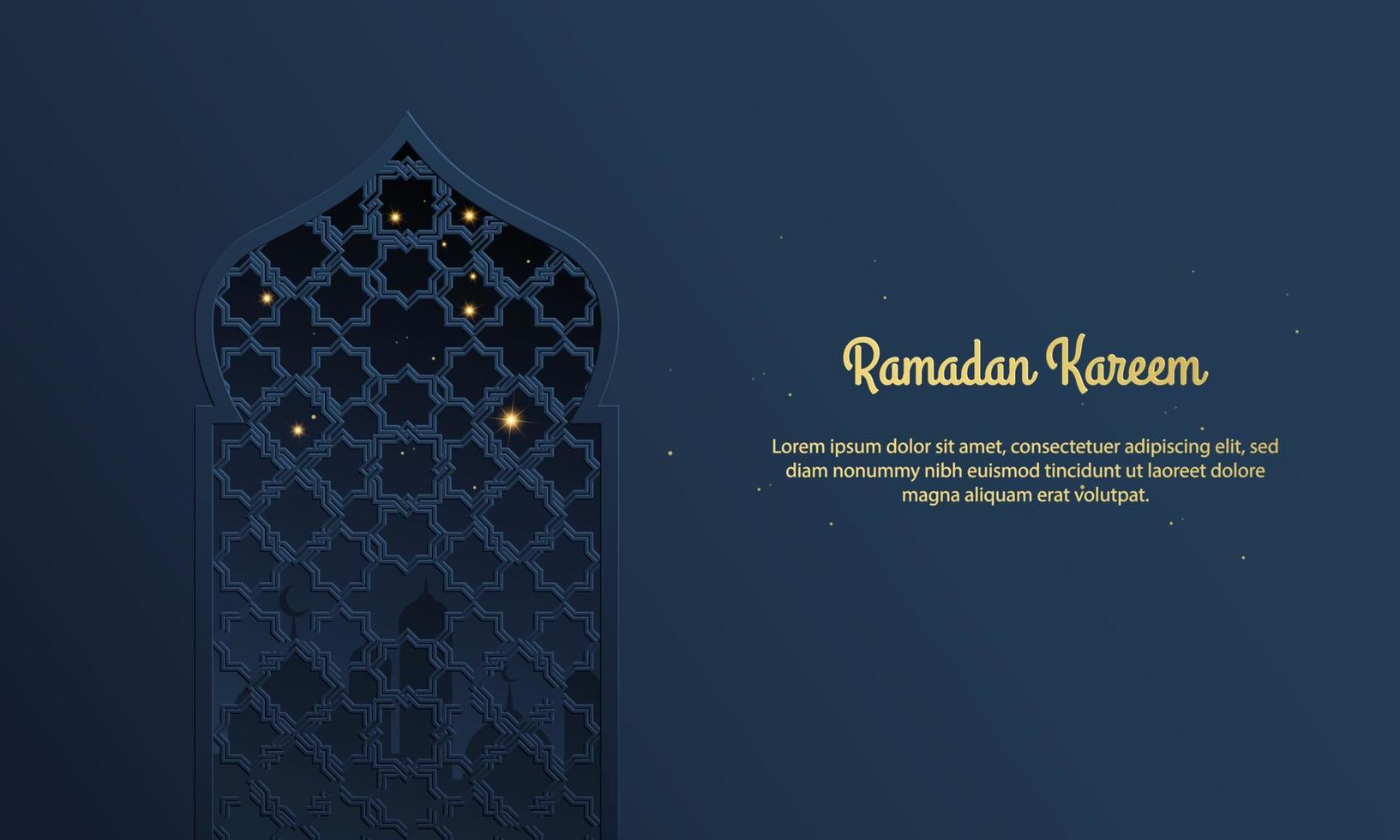 Vector graphic of Ramadan Kareem with silhouette of Mosque and stars. Fit for greeting card, wallpaper and other.