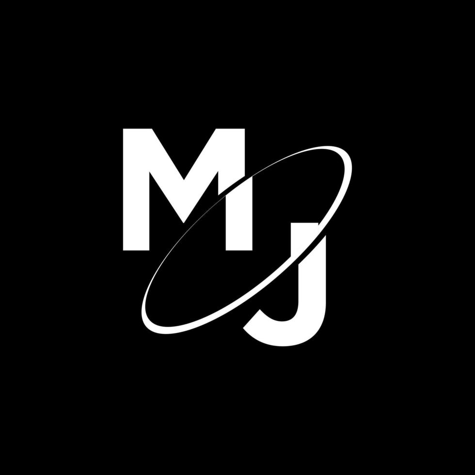 letra mj que están cortadas por un círculo sobre fondo negro. diseño de logo. vector
