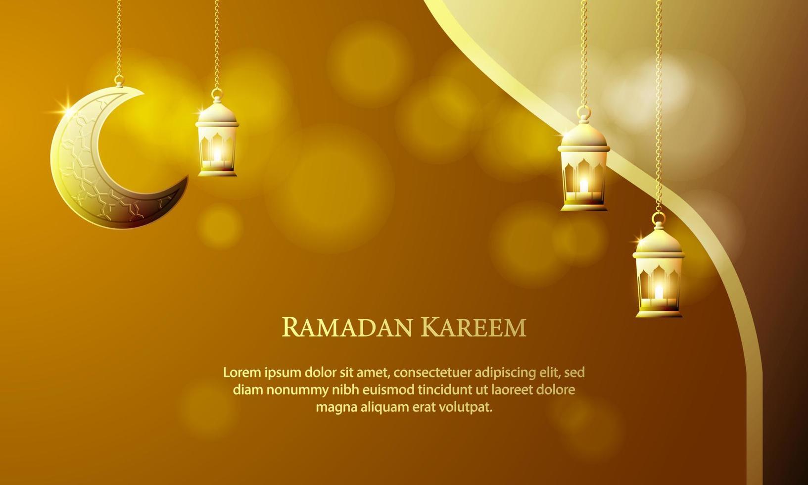 Vector graphic of Ramadan Kareem with Lanternand Crescent Moon. Fit for greeting card, wallpaper and other.