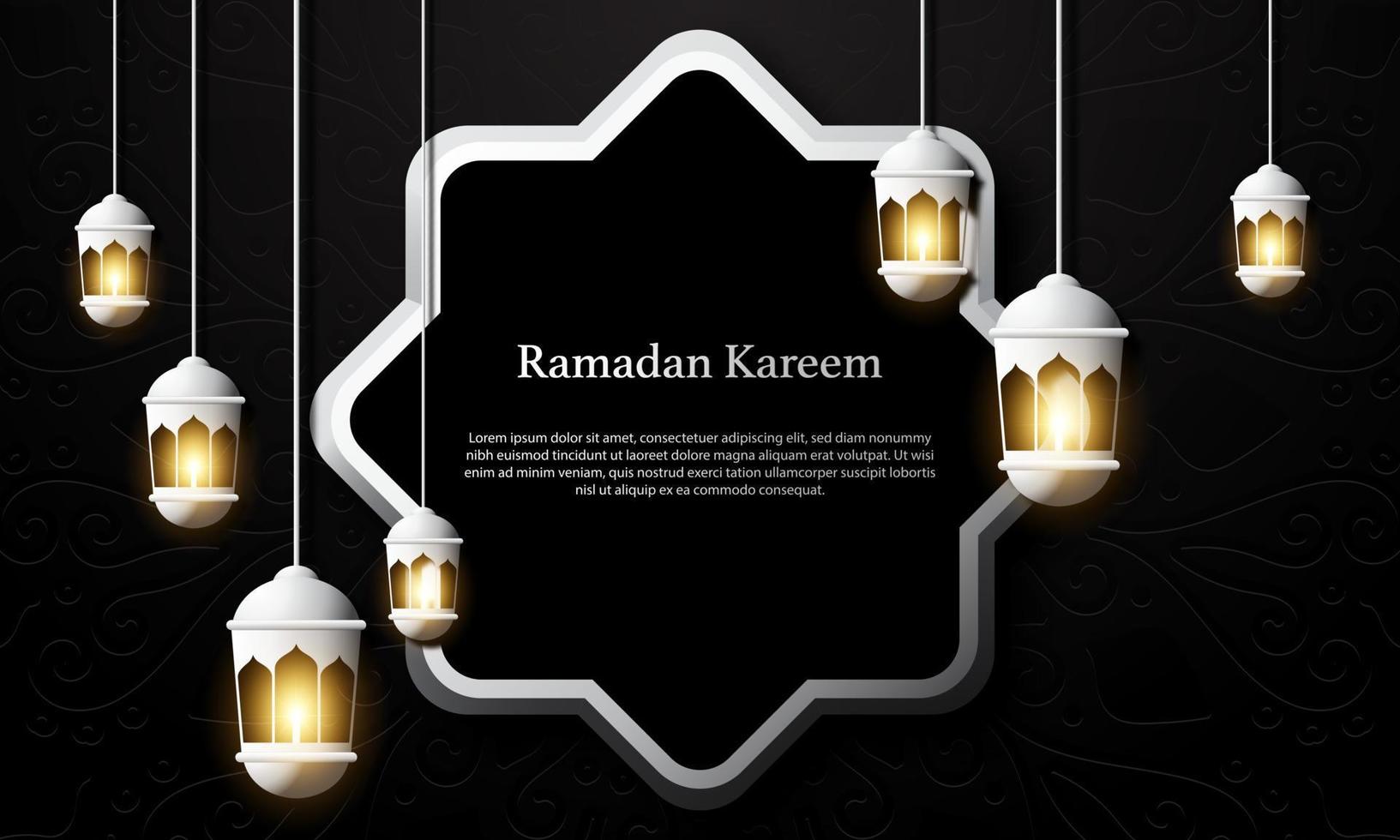 Vector graphic of Ramadan Kareem with White Lantern. Fit for greeting card, wallpaper and other.