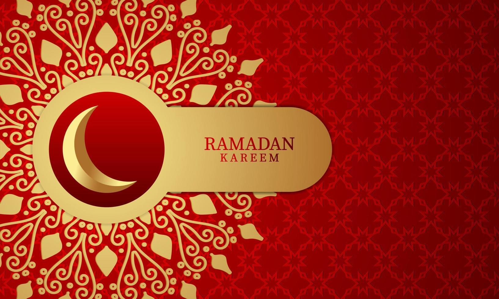 Vector graphic of Ramadan Kareem with Red Pattern Background and Yellow Moon. Fit for greeting card, wallpaper and other ramadan background.